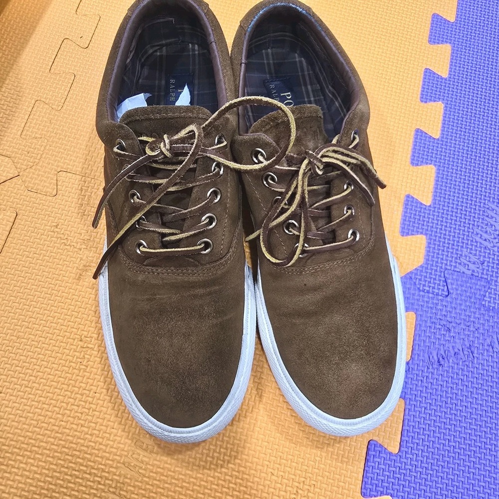 Polo Ralph Lauren Vaughn Suede Sneakers Men's Size 9D Brown Plaid Lined Loafers
